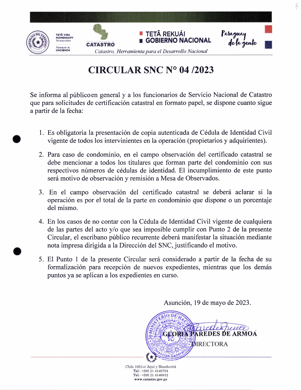 CIRCULAR SNC Nº 04/2023